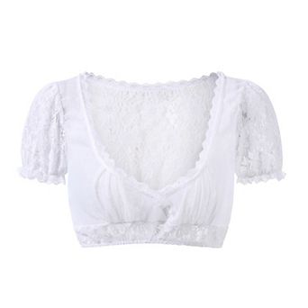 Women's Lace Short Sleeve Sheer Crop Top for Oktoberfest, Bavarian Beer Festival & Costume Parties