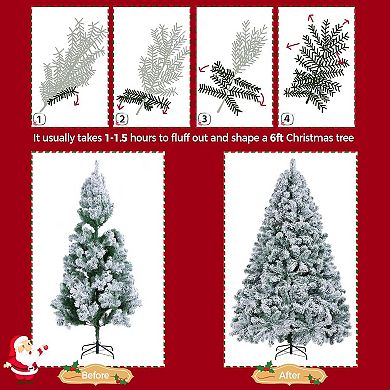 IDEALHOUSE 6ft Pre-Lit Snow Flocked Fraser Fir Artificial Christmas Tree