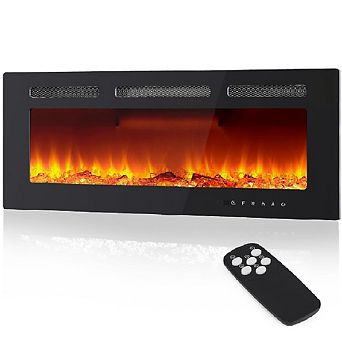 60" Modern Electric Fireplace, Seamless Recessed/Wall Mount, Remote App Control