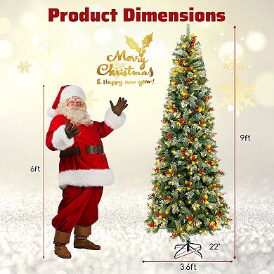 Gymax 5 /7.5/9FT Artificial Xmas Tree w/ 453/1096/1416 Branch Tips 230/460/560 Warm White LED Lights