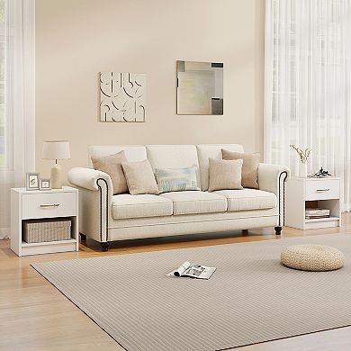 Gymax Two PCS Nightstand w/ Drawer Side Table w/ Slide-out Drawer Open Storage Shelf