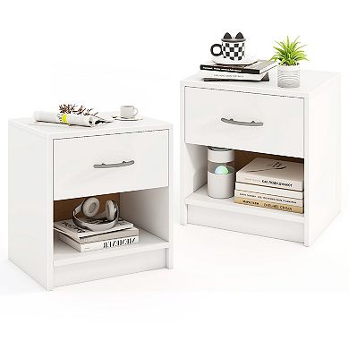 Gymax Two PCS Nightstand w/ Drawer Side Table w/ Slide-out Drawer Open Storage Shelf