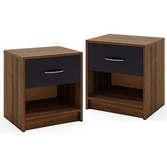 Gymax Two PCS Nightstand w/ Drawer Side Table w/ Slide-out Drawer Open Storage Shelf
