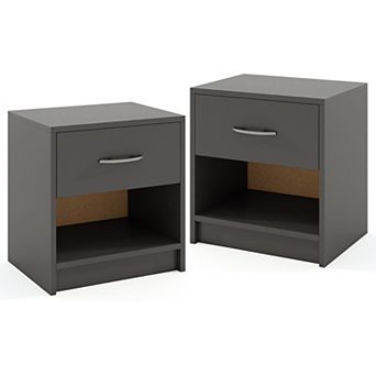 Gymax Two PCS Nightstand w/ Drawer Side Table w/ Slide-out Drawer Open Storage Shelf