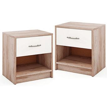 Gymax Two PCS Nightstand w/ Drawer Side Table w/ Slide-out Drawer Open Storage Shelf