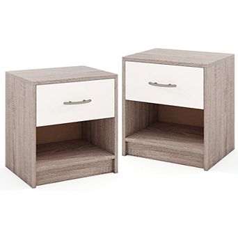 Gymax Two PCS Nightstand w/ Drawer Side Table w/ Slide-out Drawer Open Storage Shelf