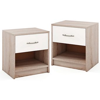 Gymax Two PCS Nightstand w/ Drawer Side Table w/ Slide-out Drawer Open Storage Shelf