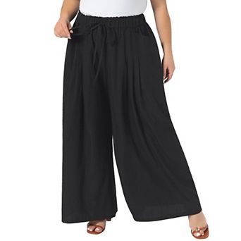 Women's Plus Size Pants Adjustable High Waist Wide Leg Palazzo Casual Work Trousers with Pockets