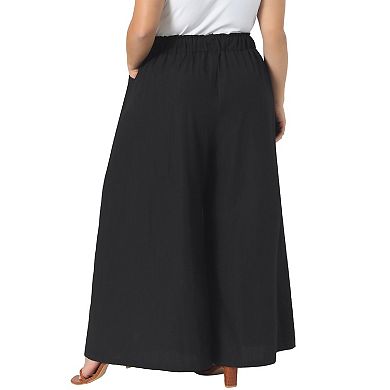 Women's Plus Size Pants Adjustable High Waist Wide Leg Palazzo Casual Work Trousers with Pockets