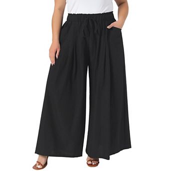 Women's Plus Size Pants Adjustable High Waist Wide Leg Palazzo Casual Work Trousers with Pockets