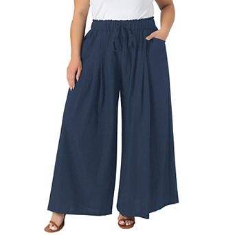 Women's Plus Size Pants Adjustable High Waist Wide Leg Palazzo Casual Work Trousers with Pockets