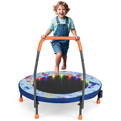 Gymax Kid Trampoline 20 LED Lights Foam Handlebar Foldable Padded Safety Cover