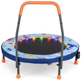 Gymax Kid Trampoline 20 LED Lights Foam Handlebar Foldable Padded Safety Cover