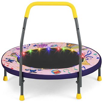 Gymax Kid Trampoline 20 LED Lights Foam Handlebar Foldable Padded Safety Cover