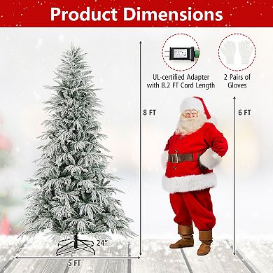 Gymax 6/7/8 FT Artificial Christmas Tree w/820/1108 PE PVC Branch Tips & 250/340/450 LED Lights