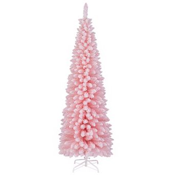 Gymax 6/7/8 FT Artificial Pink Christmas Tree w/ 460/635/1000 Branch Tips Folding Metal Stand