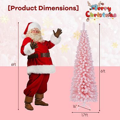 Gymax 6/7/8 FT Artificial Pink Christmas Tree w/ 460/635/1000 Branch Tips Folding Metal Stand