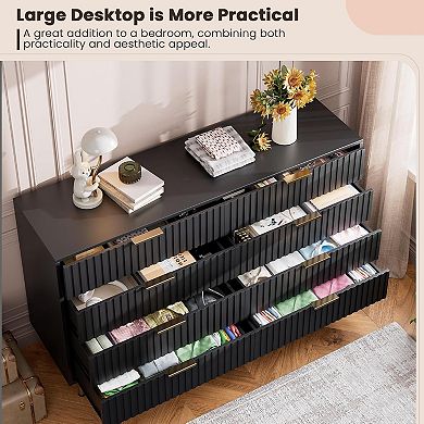 Fluted 8-Drawer Extra Wide Dresser, Modern Double Dresser & TV Stand for Living Room