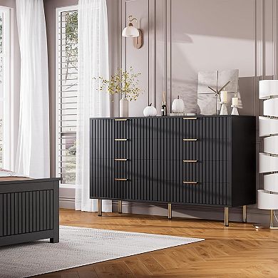 Fluted 8-Drawer Extra Wide Dresser, Modern Double Dresser & TV Stand for Living Room