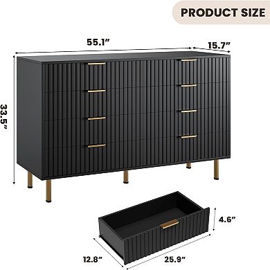 Fluted 8-Drawer Extra Wide Dresser, Modern Double Dresser & TV Stand for Living Room