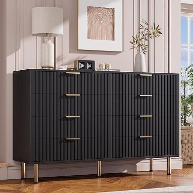 Fluted 8-Drawer Extra Wide Dresser, Modern Double Dresser & TV Stand for Living Room
