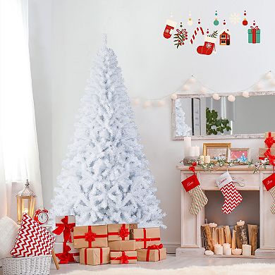 Gymax 6/7.5/9ft White Christmas Tree Classic Pine Tree PVC Material Thicken Tips