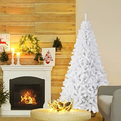 Gymax 6/7.5/9ft White Christmas Tree Classic Pine Tree PVC Material Thicken Tips