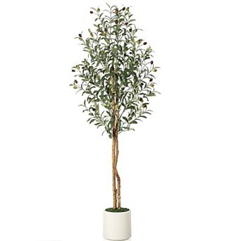 Olive Tree Artificial Indoor 5FT Faux Silk Plant White Planter
