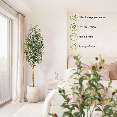 Olive Tree Artificial Indoor 5FT Faux Silk Plant White Planter