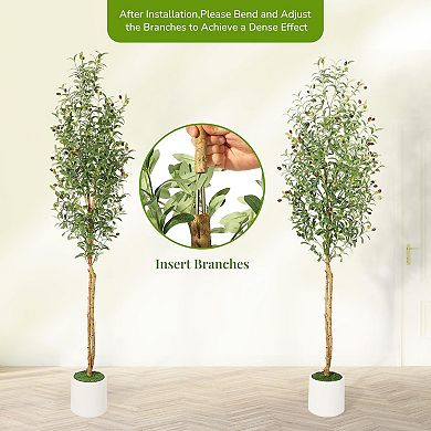 Olive Tree Artificial Indoor 5FT Faux Silk Plant White Planter