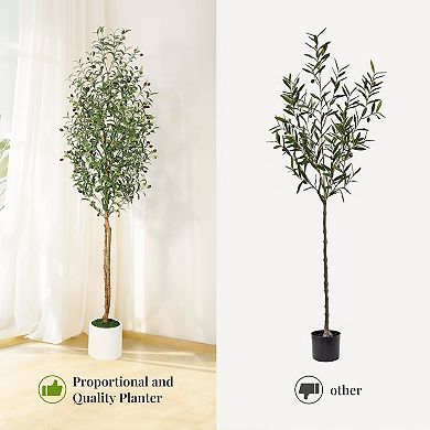 Olive Tree Artificial Indoor 5FT Faux Silk Plant White Planter