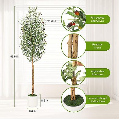 Olive Tree Artificial Indoor 5FT Faux Silk Plant White Planter