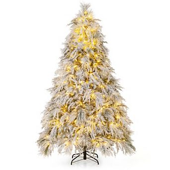 Gymax 4.5/6/7 FT Pre-Lit Artificial Christmas Tree Snow Flocked Full Xmas Tree