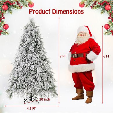 Gymax 4.5/6/7 FT Pre-Lit Artificial Christmas Tree Snow Flocked Full Xmas Tree