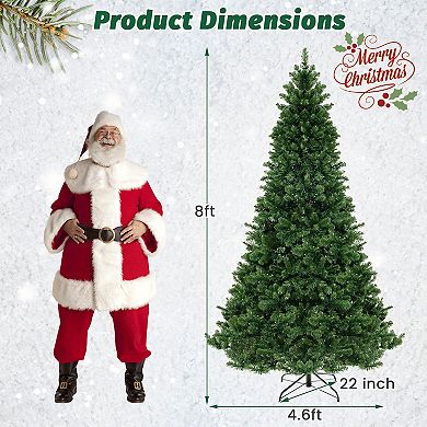 Gymax 6/7/8 FT Pre-Lit XmasTree Hinged Xmas Tree w/ 821/1188/1498 BranchTips & 560/700/880 LEDLights