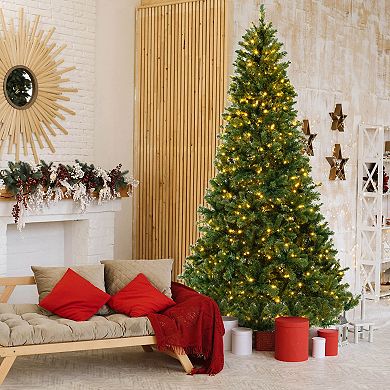 Gymax 6/7/8 FT Pre-Lit XmasTree Hinged Xmas Tree w/ 821/1188/1498 BranchTips & 560/700/880 LEDLights