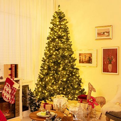 Gymax 6/7/8 FT Pre-Lit XmasTree Hinged Xmas Tree w/ 821/1188/1498 BranchTips & 560/700/880 LEDLights