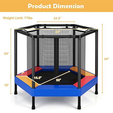 Gymax 48'' Hexagonal Kids Trampoline Recreational Bounce Jumper W/Foam Padded Handrails