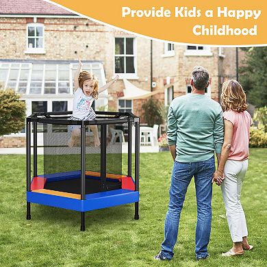 Gymax 48'' Hexagonal Kids Trampoline Recreational Bounce Jumper W/Foam Padded Handrails