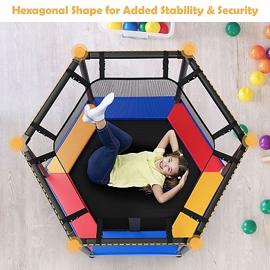 Gymax 48'' Hexagonal Kids Trampoline Recreational Bounce Jumper W/Foam Padded Handrails