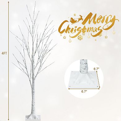 Gymax 4/5/6 FT Pre-lit White Birch Tree Artificial Twig Birch Tree Christmas Decor