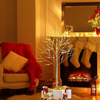 Gymax 4/5/6 FT Pre-lit White Birch Tree Artificial Twig Birch Tree Christmas Decor