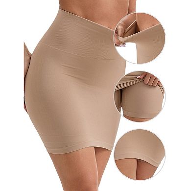 Women's Half Slip with Leggings Hip-Lifting Tummy Control High-Waisted Above Knee Tight Underskirt