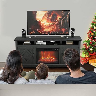 67" Fireplace TV Stand with 23" Electric Fireplace & Remote Control, Entertainment Center