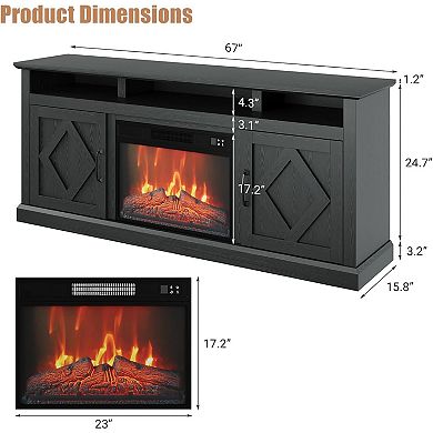 67" Fireplace TV Stand with 23" Electric Fireplace & Remote Control, Entertainment Center