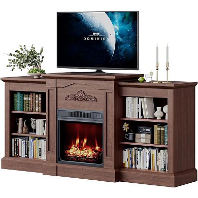 67" Electric Fireplace TV Stand with Mantel & Cabinets, Media Console for Living Room
