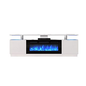 70 in TV Stand with 36 in Electric Fireplace 12 LED Flame Colors Storage White