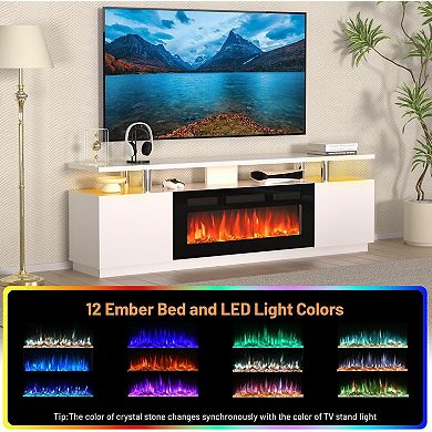 70-in TV Stand with 36-in Electric Fireplace 12 LED Flame Colors Storage White