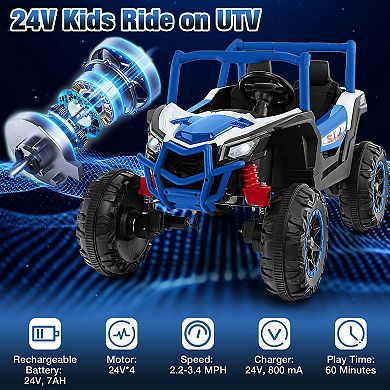 Gymax 24V Kids Ride on UTV w/ 4 x 100W Powerful Engine Remote Control High/Low Speed