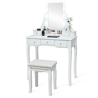 Costway Vanity Dressing Table Set w/Removable Box &10 Dimmable Bulbs Touch Switch